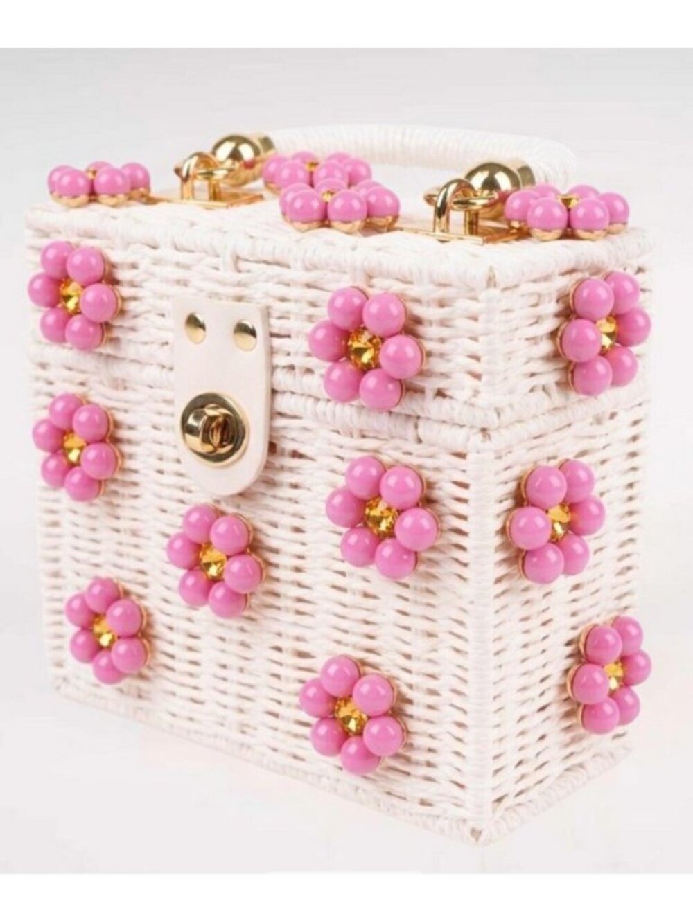 Daisy Embellished Straw Bucket Bag | Rattan Flower Box Purse by Jenna Lee - Picture 4 of 12